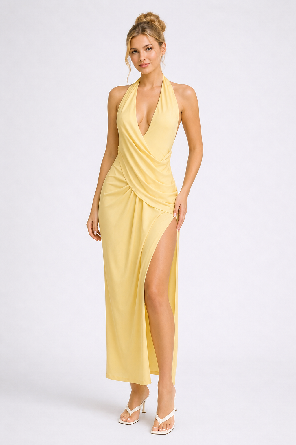 Valentina Ruched Halter Maxi Dress