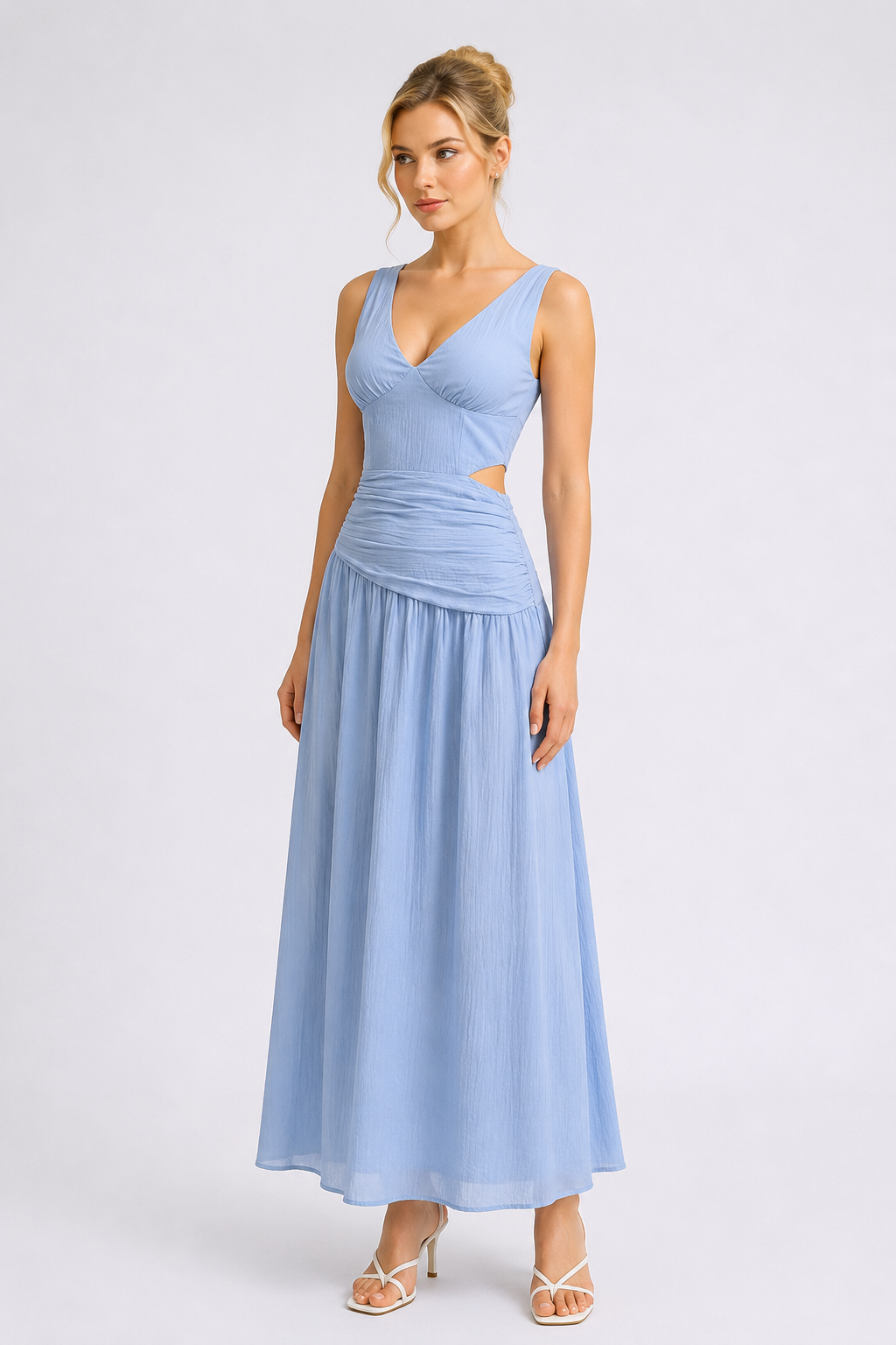 Vivienne One-Shoulder Midi Dress Light Blue