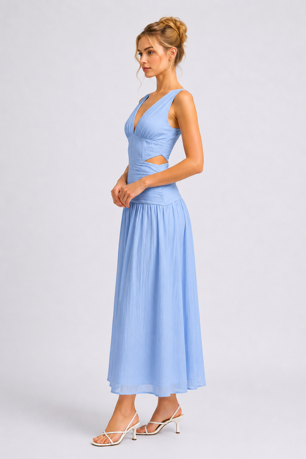 Vivienne One-Shoulder Midi Dress Light Blue