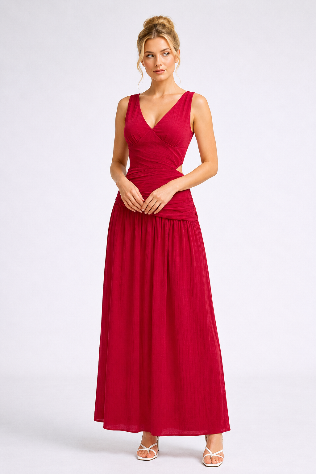 Vivienne One-Shoulder Midi Dress Red