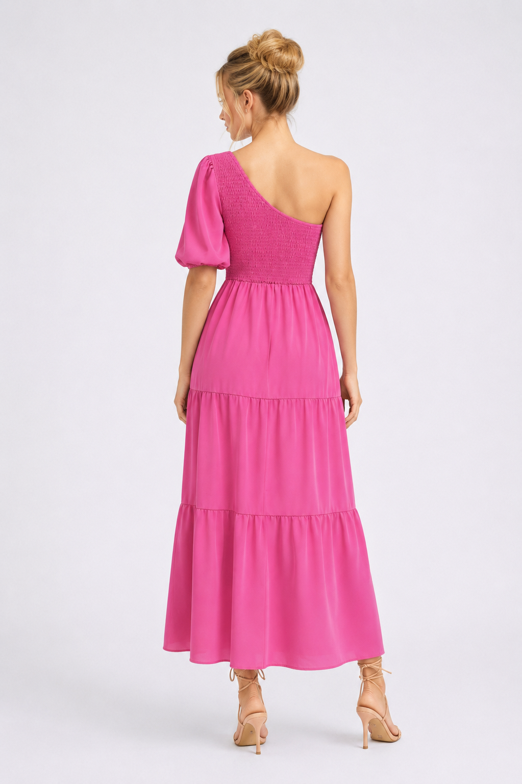 Vivienne One-Shoulder Midi Dress Hot Pink